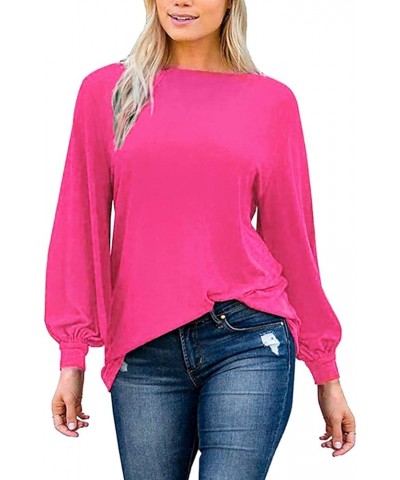 Womens Casual Bishop Sleeve Blouse Boat Neck T-Shirts Tunic Tops Pink $10.75 Tops