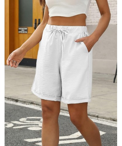 Women's Summer Casual Elastic Drawstring Rolled Hem Bermuda Shorts with Belt White $16.49 Shorts