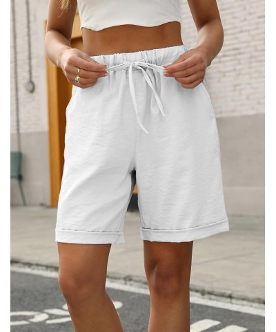 Women's Summer Casual Elastic Drawstring Rolled Hem Bermuda Shorts with Belt White $16.49 Shorts