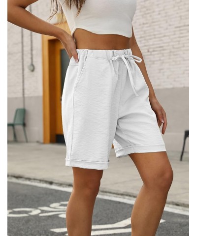 Women's Summer Casual Elastic Drawstring Rolled Hem Bermuda Shorts with Belt White $16.49 Shorts