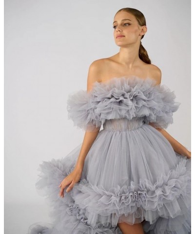 High Low Tulle Prom Dress Off Shoulder Ruffles Long Princess Evening Ball Dress for Photoshoot CA72 Brown $38.53 Dresses