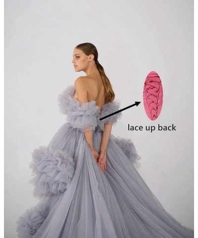 High Low Tulle Prom Dress Off Shoulder Ruffles Long Princess Evening Ball Dress for Photoshoot CA72 Brown $38.53 Dresses