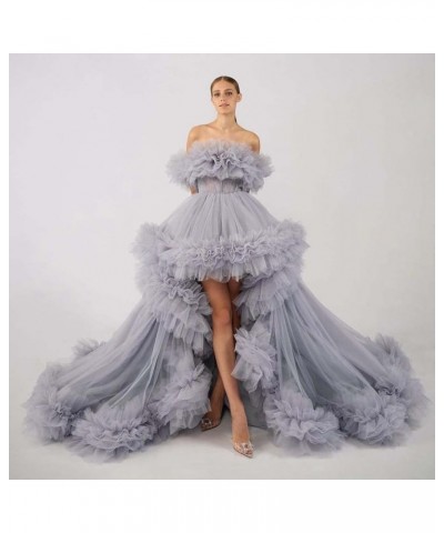 High Low Tulle Prom Dress Off Shoulder Ruffles Long Princess Evening Ball Dress for Photoshoot CA72 Brown $38.53 Dresses