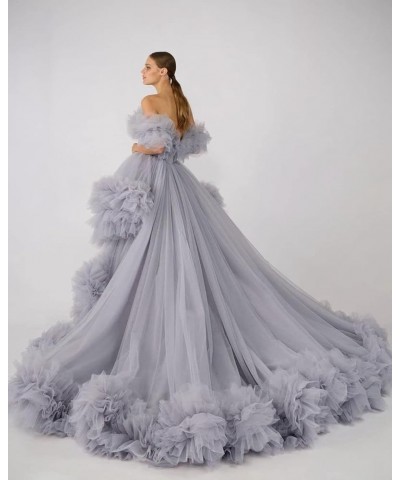 High Low Tulle Prom Dress Off Shoulder Ruffles Long Princess Evening Ball Dress for Photoshoot CA72 Brown $38.53 Dresses