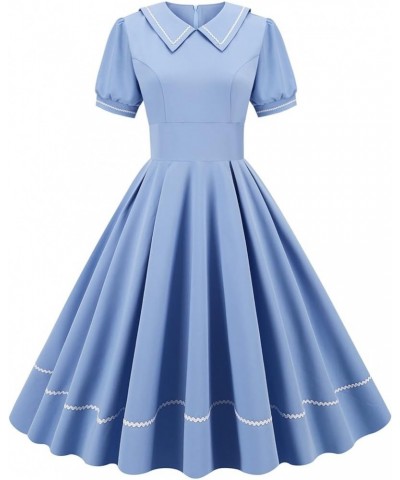 Women's 1950s Retro Style Rockabilly Dress Plaid Cap Sleeve Vintage Swing Dress Blue $16.95 Dresses