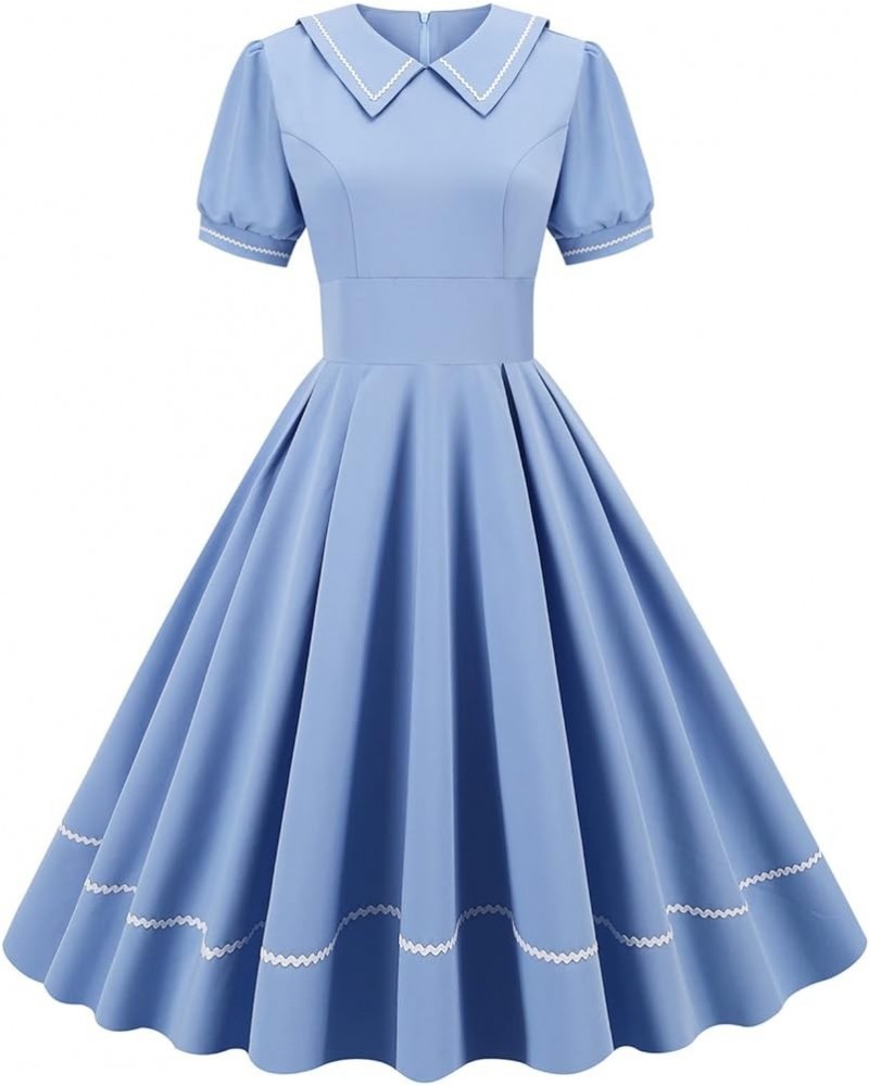 Women's 1950s Retro Style Rockabilly Dress Plaid Cap Sleeve Vintage Swing Dress Blue $16.95 Dresses