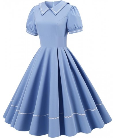 Women's 1950s Retro Style Rockabilly Dress Plaid Cap Sleeve Vintage Swing Dress Blue $16.95 Dresses