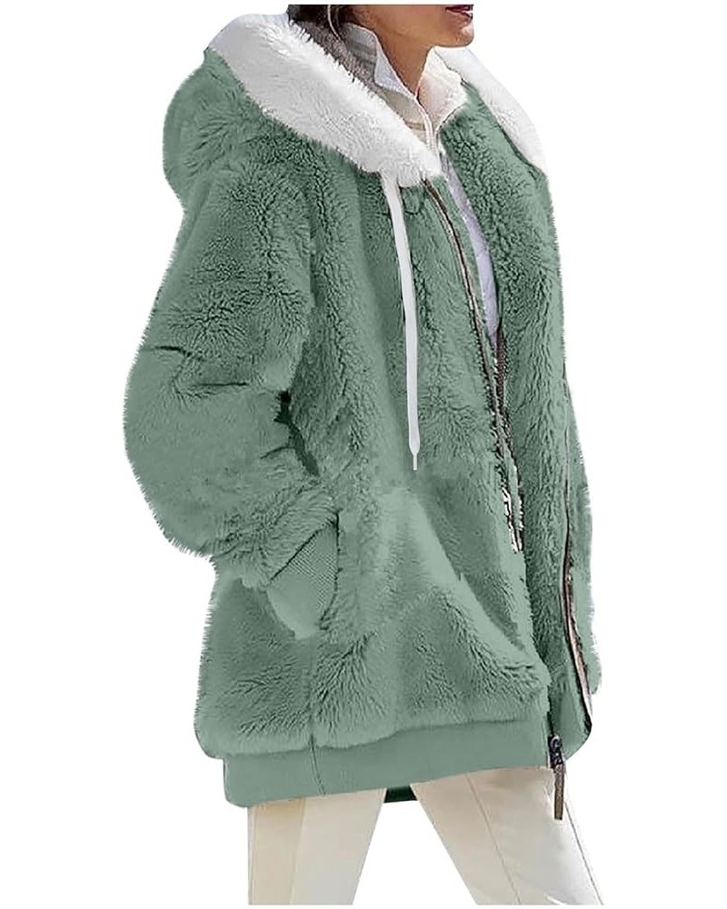 Women's 2023 Winter Warm Sherpa Lined Coat Fashion Plus Size Fleece Jackets Zip Up Hoodies Plush Sweatshirt Outwear E Mint Gr...