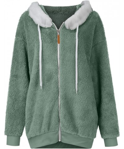 Women's 2023 Winter Warm Sherpa Lined Coat Fashion Plus Size Fleece Jackets Zip Up Hoodies Plush Sweatshirt Outwear E Mint Gr...