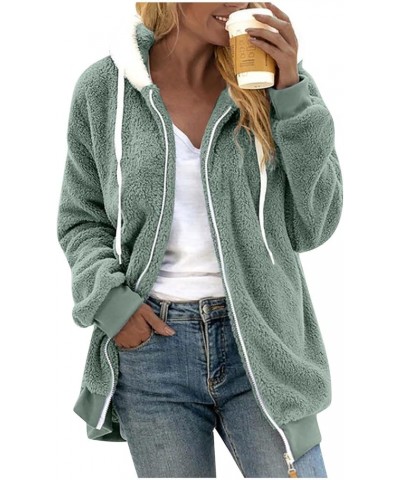 Women's 2023 Winter Warm Sherpa Lined Coat Fashion Plus Size Fleece Jackets Zip Up Hoodies Plush Sweatshirt Outwear E Mint Gr...