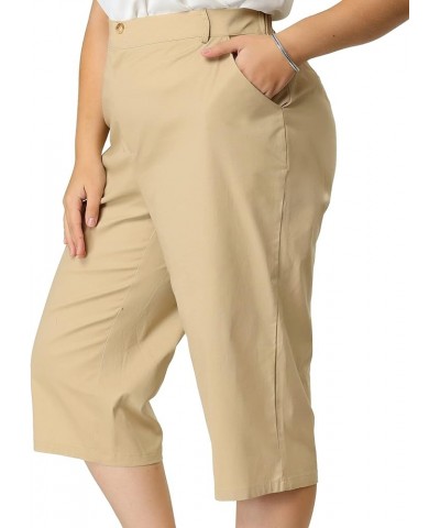 Plus Size Capri Pants for Women Casual Summer Dressy Pull On Pockets Crop Work Pant Khaki $16.51 Pants