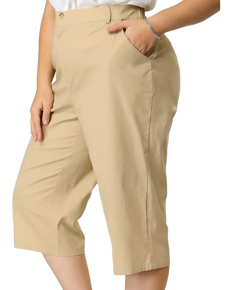 Plus Size Capri Pants for Women Casual Summer Dressy Pull On Pockets Crop Work Pant Khaki $16.51 Pants