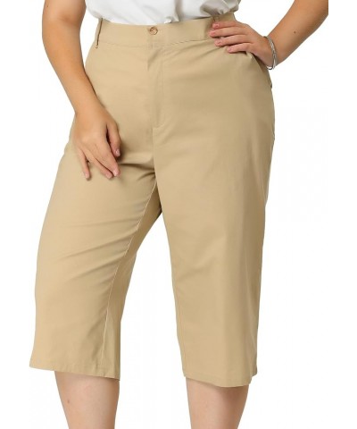 Plus Size Capri Pants for Women Casual Summer Dressy Pull On Pockets Crop Work Pant Khaki $16.51 Pants