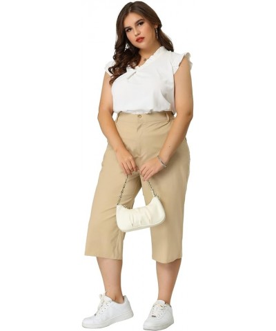 Plus Size Capri Pants for Women Casual Summer Dressy Pull On Pockets Crop Work Pant Khaki $16.51 Pants