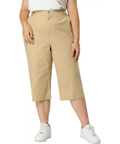 Plus Size Capri Pants for Women Casual Summer Dressy Pull On Pockets Crop Work Pant Khaki $16.51 Pants