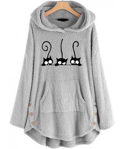 Women's Cat Graphic Fuzzy Fleece Hoodies Sherpa Sweatshirt Loose Pullover Tops D-grey $18.87 Hoodies & Sweatshirts