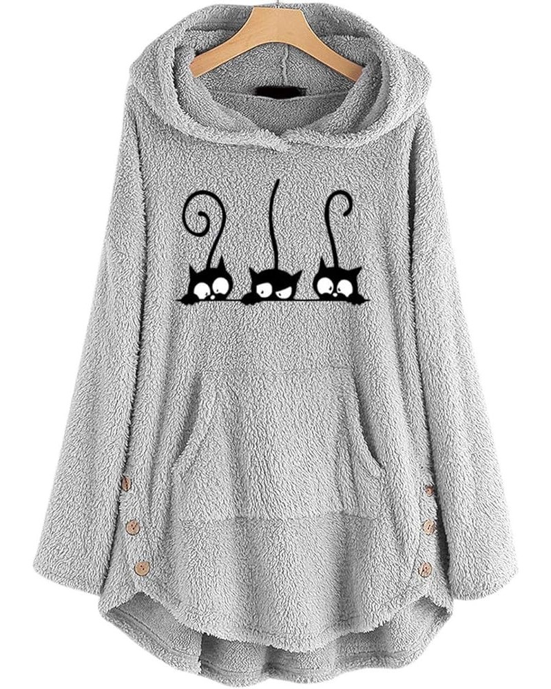 Women's Cat Graphic Fuzzy Fleece Hoodies Sherpa Sweatshirt Loose Pullover Tops D-grey $18.87 Hoodies & Sweatshirts