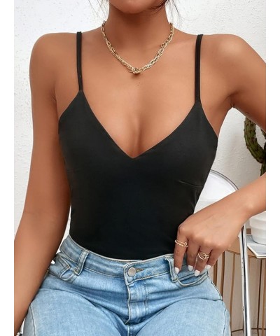 Women's Basic Spaghetti Strap Leotard Solid Cami Bodysuit Tops Black Solid $12.71 Bodysuits