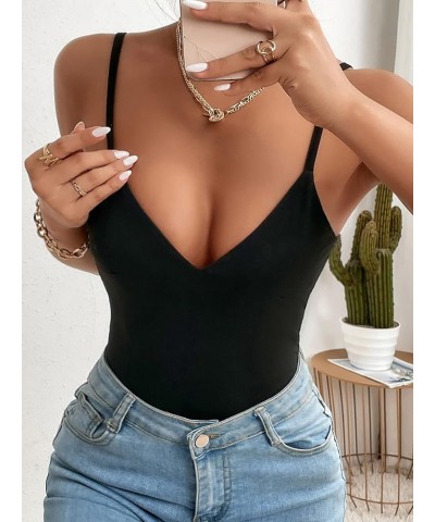 Women's Basic Spaghetti Strap Leotard Solid Cami Bodysuit Tops Black Solid $12.71 Bodysuits