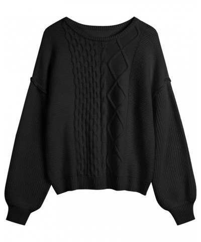 Women Winter Sweater Crewneck Long Lantern Sleeves Oversized Knit Sweater Badge Pullover Ribbed Sweater Jumper 1-black $10.59...