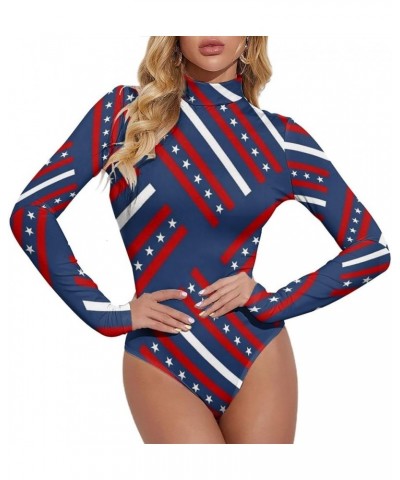 American Flag Starry Women's Sexy Round Neck Long Sleeve Tops Bodysuit Jumpsuit 2XL Medium Style-7 $19.60 Bodysuits