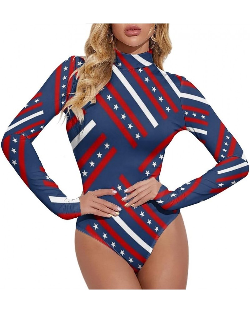 American Flag Starry Women's Sexy Round Neck Long Sleeve Tops Bodysuit Jumpsuit 2XL Medium Style-7 $19.60 Bodysuits