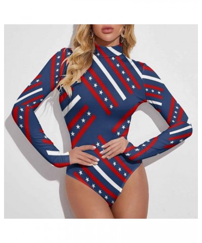 American Flag Starry Women's Sexy Round Neck Long Sleeve Tops Bodysuit Jumpsuit 2XL Medium Style-7 $19.60 Bodysuits