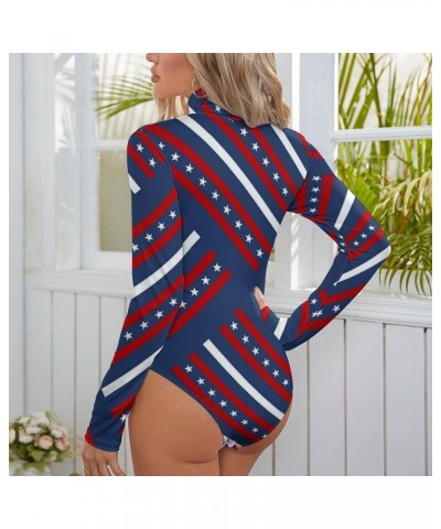 American Flag Starry Women's Sexy Round Neck Long Sleeve Tops Bodysuit Jumpsuit 2XL Medium Style-7 $19.60 Bodysuits