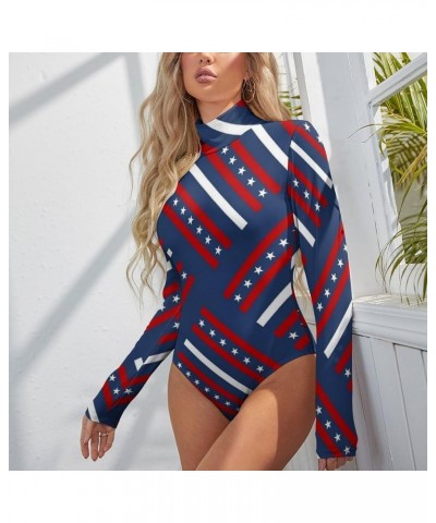 American Flag Starry Women's Sexy Round Neck Long Sleeve Tops Bodysuit Jumpsuit 2XL Medium Style-7 $19.60 Bodysuits