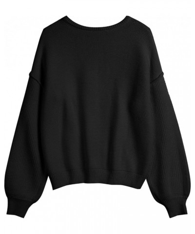 Women Winter Sweater Crewneck Long Lantern Sleeves Oversized Knit Sweater Badge Pullover Ribbed Sweater Jumper 1-black $10.59...