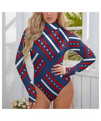 American Flag Starry Women's Sexy Round Neck Long Sleeve Tops Bodysuit Jumpsuit 2XL Medium Style-7 $19.60 Bodysuits