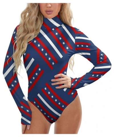 American Flag Starry Women's Sexy Round Neck Long Sleeve Tops Bodysuit Jumpsuit 2XL Medium Style-7 $19.60 Bodysuits