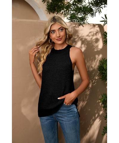 Womens Summer Sweater Tank Tops Sleeveless Halter Neck Loose Knit Shirts Cami Sweater Vest A-01 Black $16.63 Sweaters