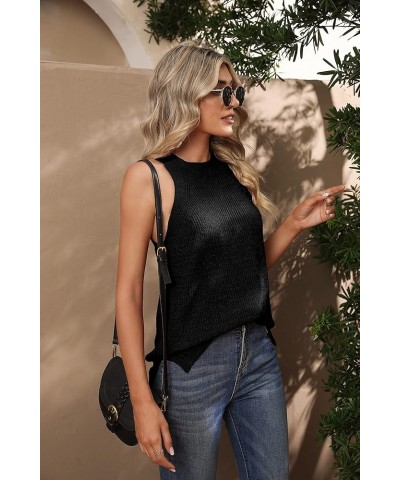 Womens Summer Sweater Tank Tops Sleeveless Halter Neck Loose Knit Shirts Cami Sweater Vest A-01 Black $16.63 Sweaters