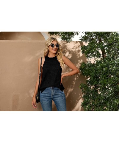 Womens Summer Sweater Tank Tops Sleeveless Halter Neck Loose Knit Shirts Cami Sweater Vest A-01 Black $16.63 Sweaters