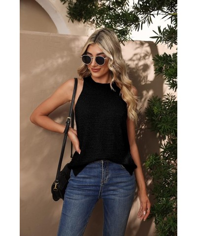 Womens Summer Sweater Tank Tops Sleeveless Halter Neck Loose Knit Shirts Cami Sweater Vest A-01 Black $16.63 Sweaters