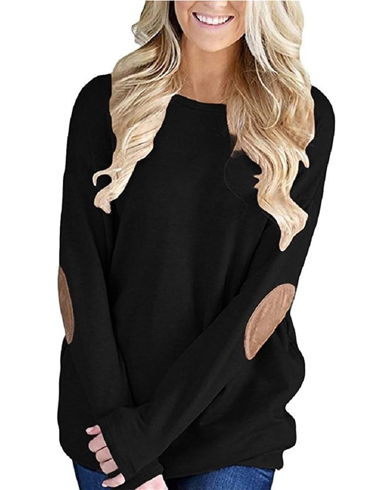 Women Casual Long Sleeve Shirts Round Neck Loose Fit Blouses Lightweight Tops 1caa3-solid-black $11.39 Blouses