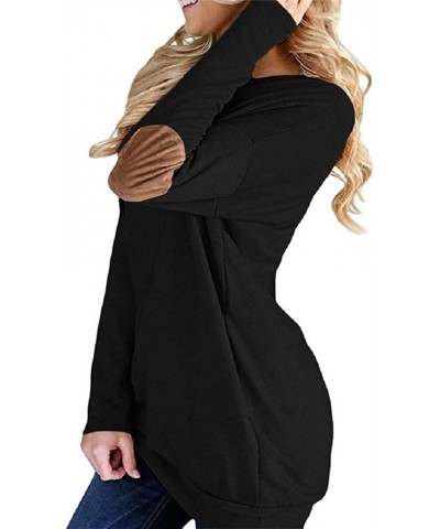 Women Casual Long Sleeve Shirts Round Neck Loose Fit Blouses Lightweight Tops 1caa3-solid-black $11.39 Blouses