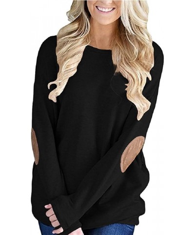 Women Casual Long Sleeve Shirts Round Neck Loose Fit Blouses Lightweight Tops 1caa3-solid-black $11.39 Blouses