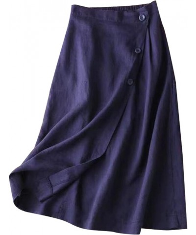 Womens Summer Elastic Waist Double Layer Midi Skirt with Belted Pleats Business Skirts for Women Style9-navy $11.76 Skirts