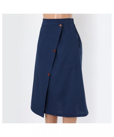 Womens Summer Elastic Waist Double Layer Midi Skirt with Belted Pleats Business Skirts for Women Style9-navy $11.76 Skirts