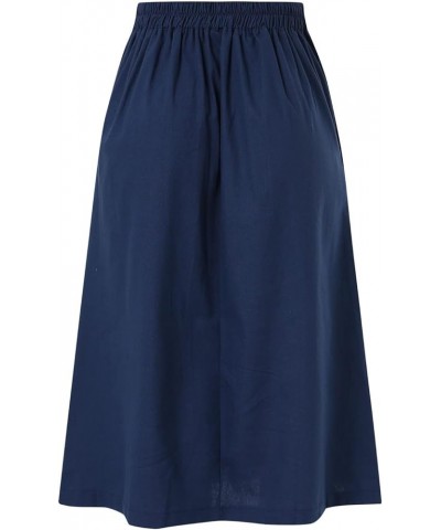 Womens Summer Elastic Waist Double Layer Midi Skirt with Belted Pleats Business Skirts for Women Style9-navy $11.76 Skirts