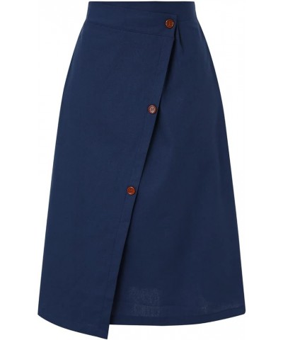 Womens Summer Elastic Waist Double Layer Midi Skirt with Belted Pleats Business Skirts for Women Style9-navy $11.76 Skirts