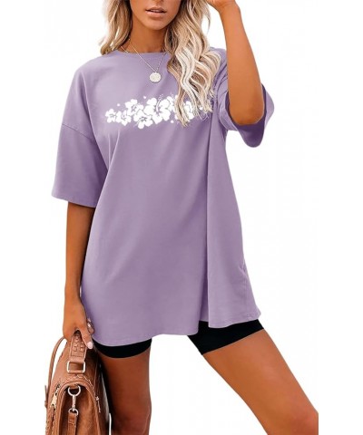 Womens Oversized T-Shirts Half Sleeve Graphic Tees Letter Print Shirt Summer Vintage Casual Tunic Tops 20 Purple $14.00 T-Shirts