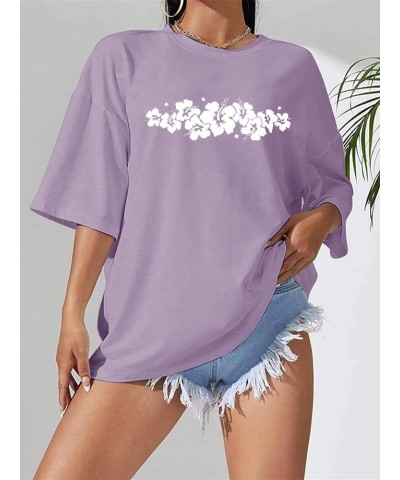 Womens Oversized T-Shirts Half Sleeve Graphic Tees Letter Print Shirt Summer Vintage Casual Tunic Tops 20 Purple $14.00 T-Shirts