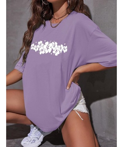 Womens Oversized T-Shirts Half Sleeve Graphic Tees Letter Print Shirt Summer Vintage Casual Tunic Tops 20 Purple $14.00 T-Shirts