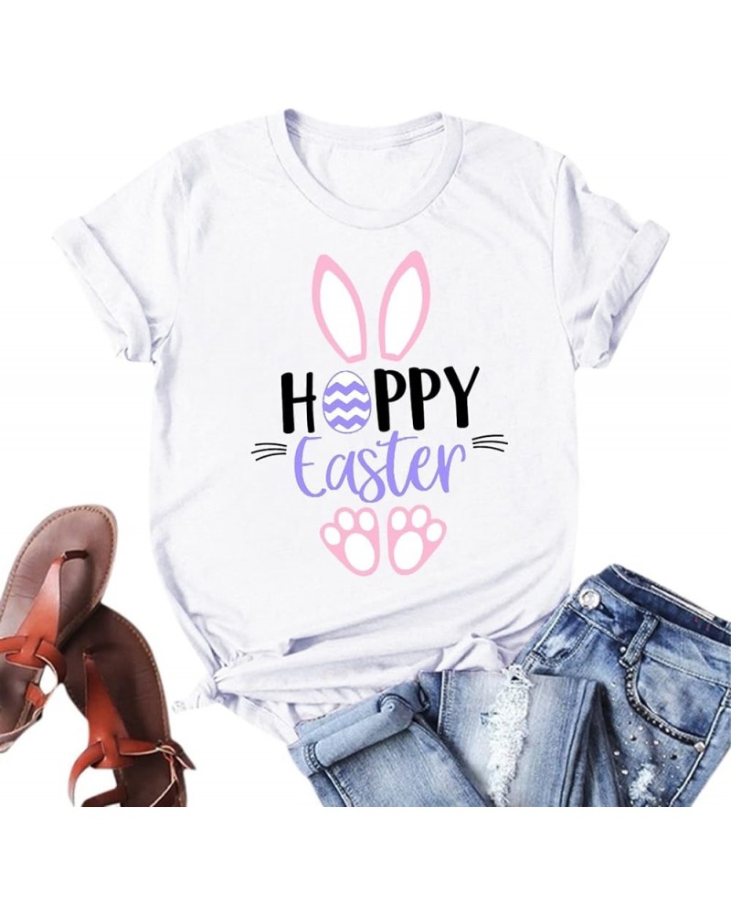 Happy Easter Shirt for Women Cute Bunny Graphic T-Shirt 2024 Summer Casual Short Sleeve Tee Tops Easter Egg Holiday Shirts J ...