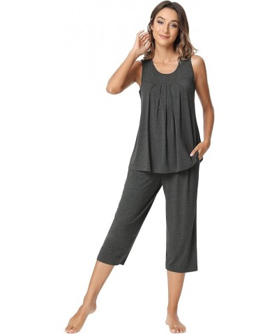 Pajamas for Women-Viscose Made from Bamboo, Sleeveless Pjs Tank Top Capri Pants Pajama Sets Cooling Sleepwear A-charcoal Heat...