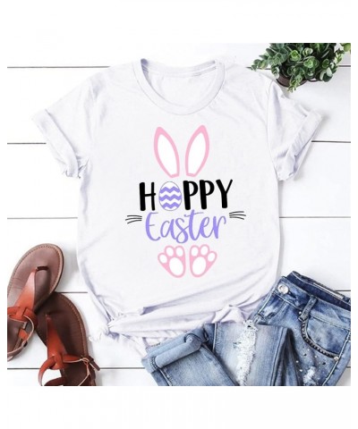 Happy Easter Shirt for Women Cute Bunny Graphic T-Shirt 2024 Summer Casual Short Sleeve Tee Tops Easter Egg Holiday Shirts J ...