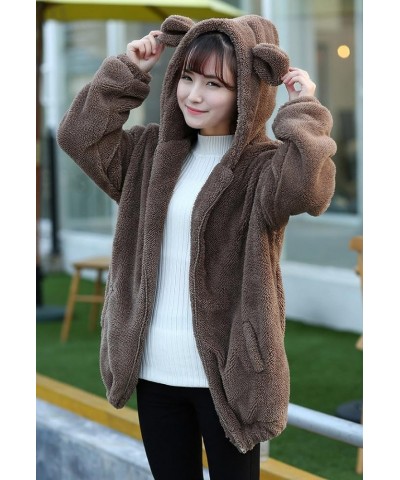 Women Fashion Bear Tail Hoodies,Fluffy 2-ply Sherpa Winter Rabbit Ear&Tail Hooded Brown Bear $19.35 Hoodies & Sweatshirts